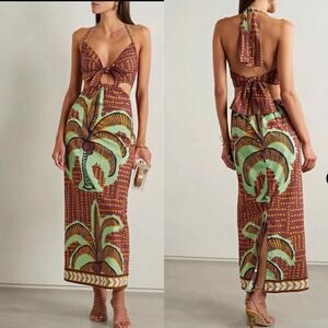 Johanna Ortiz Brown and Green Midi Dress